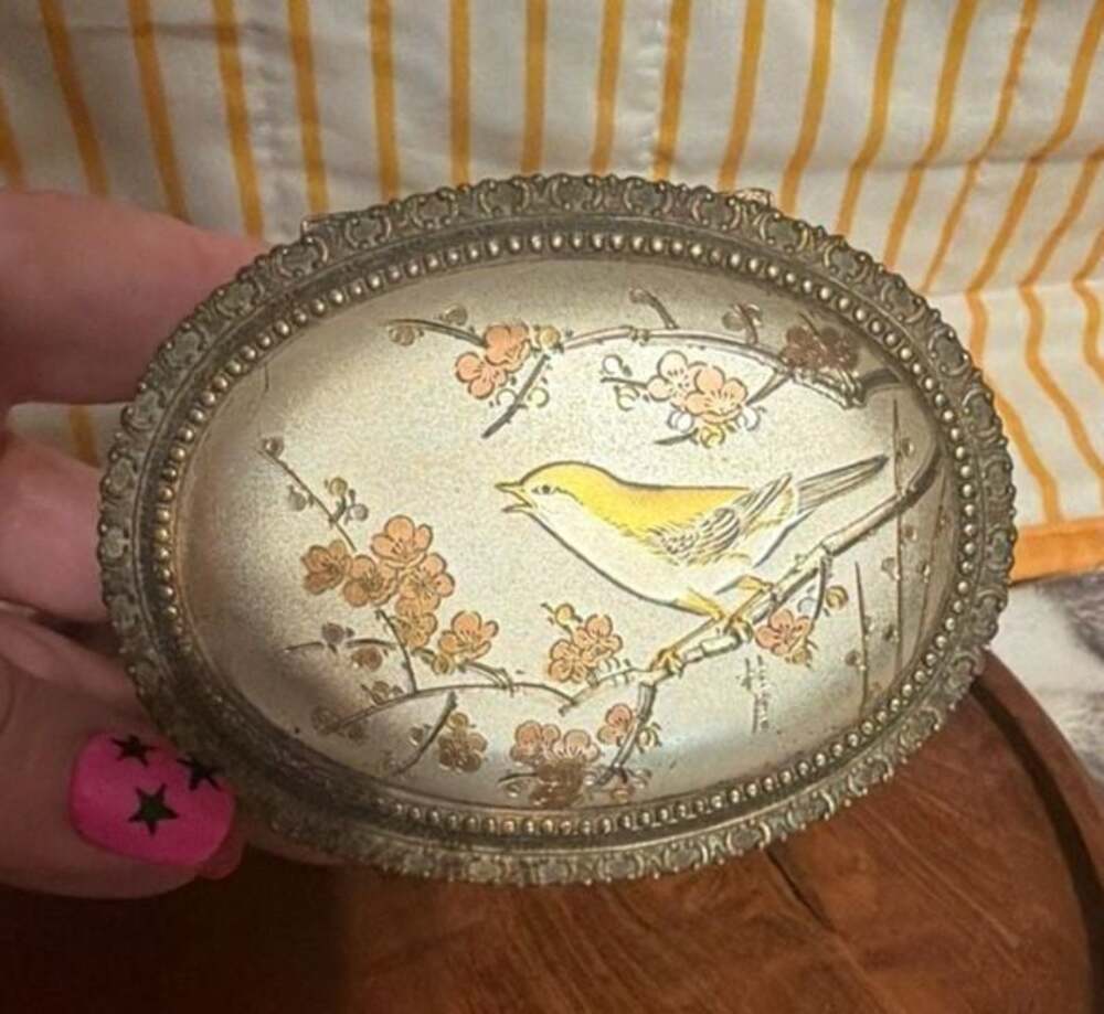 Westminster Fur Elise Oval Gold Tone Trinket Music Box with Bird Motif